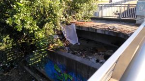 Uno dei bivacchi di fortuna sotto il ponte del tram, che già avevamo segnalato nel 2018