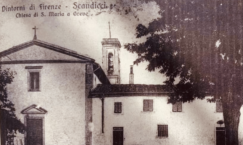 Fig. 1: la chiesa di Santa Maria a Greve prima della ristrutturazione degli anni Trenta: una modesta chiesetta di campagna con facciata settecentesca- foto da Wikipedia.