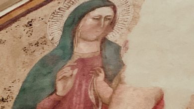 Bottega di Taddeo Gaddi, Madonna col Bambino e Santi, particolare.