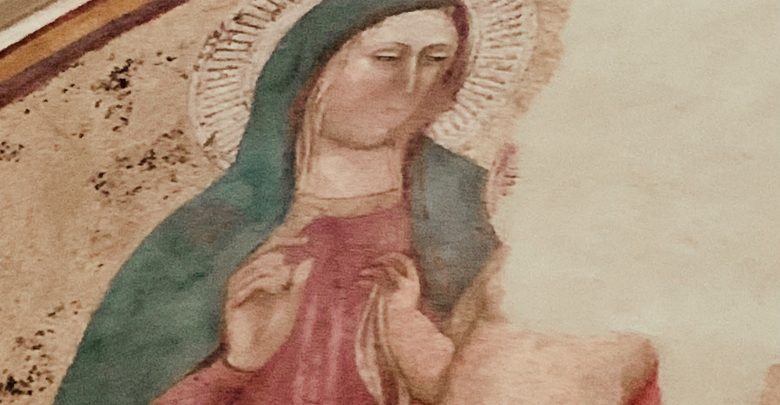 Bottega di Taddeo Gaddi, Madonna col Bambino e Santi, particolare.