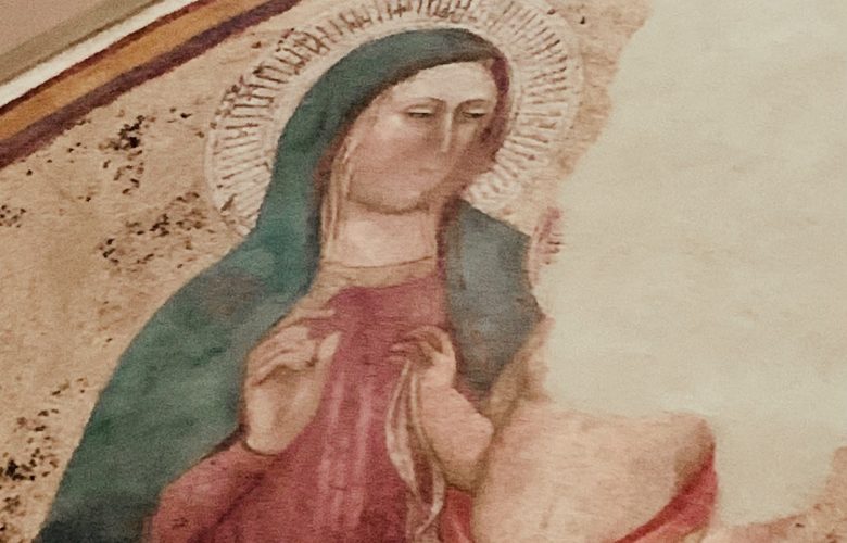 Bottega di Taddeo Gaddi, Madonna col Bambino e Santi, particolare.