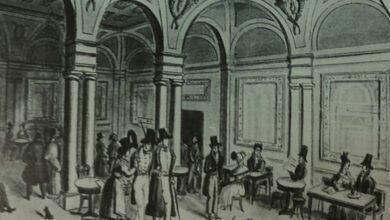 L'interno del Gran Café Doney in una stampa dell'epoca.