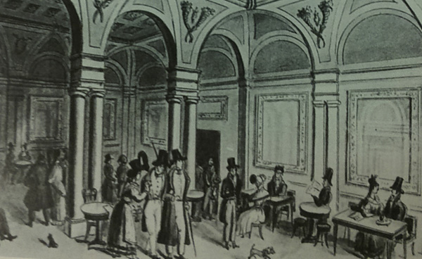 L'interno del Gran Café Doney in una stampa dell'epoca.